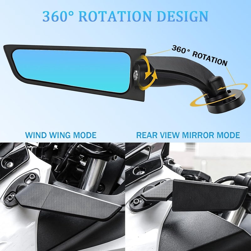 Scerymo Anti-Glare Motorcycle Rear View Mirrors, 360° Rotating Stealth Mirror, Adjustable Side Mirrors, for Kawasaki Ninja 300 400 500 650, Honda CBR300R CBR500R CBR600RR CBR1000RR, Suzuki GSXR 600 750 1000 - Image 5